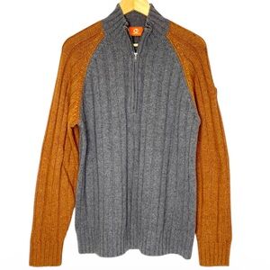 Merrell Men’s Gray and Tan Orange Wool Blend Zip-Up Sweater | Large | NWOT